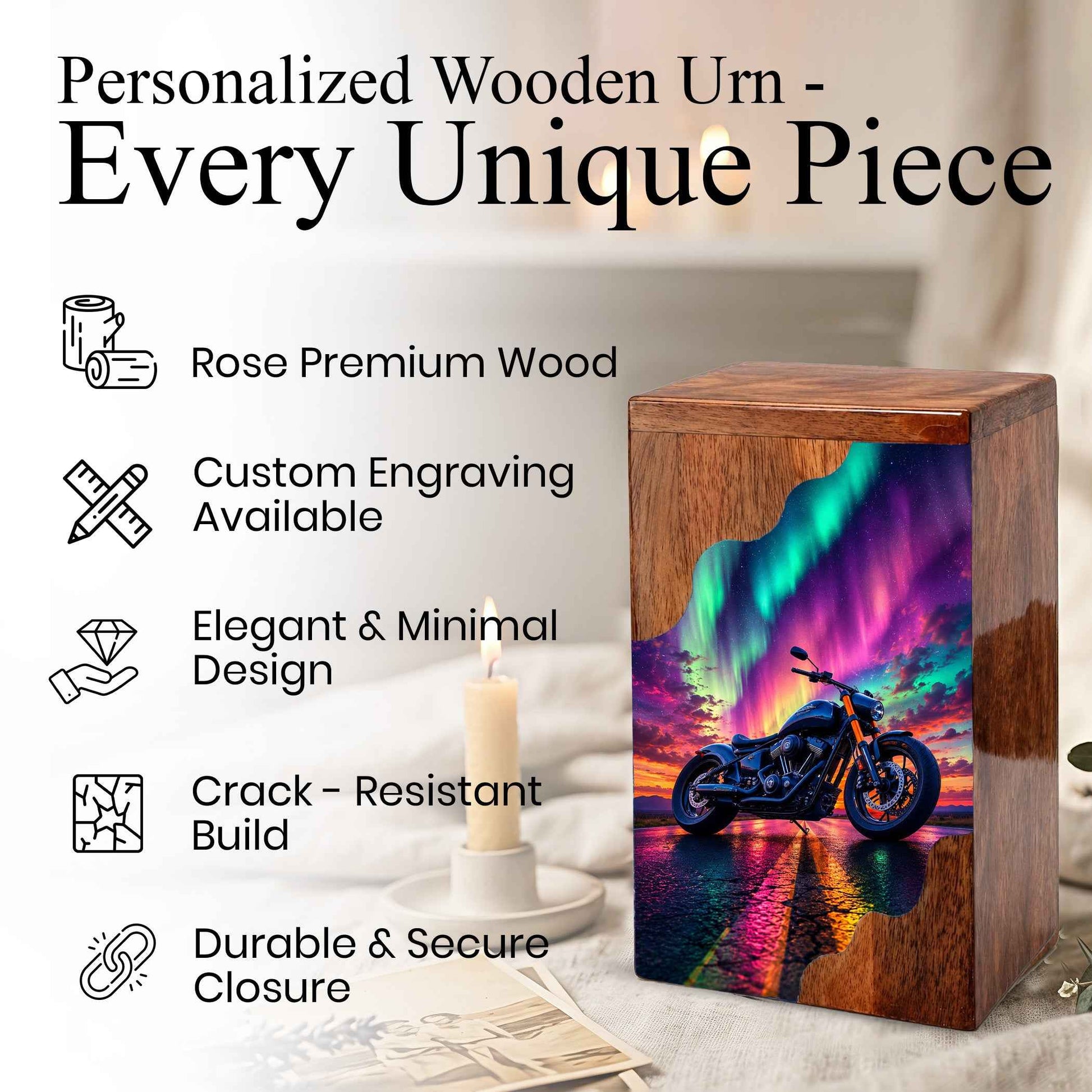 Motorcycle Wooden Cremation Urn – Wooden Urn for Human Ashes