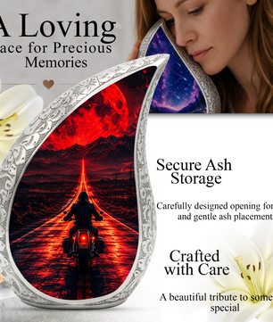Motorcycle Rider Urn for Adult Ashes – Patriotic Motorcycle Memorial Cremation Urn for Dad