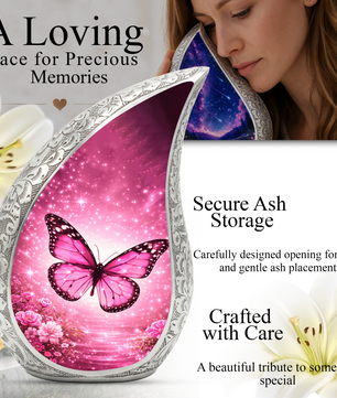 Beautiful Pink Butterfly Flower Cremation Urn for Adult Ashes
