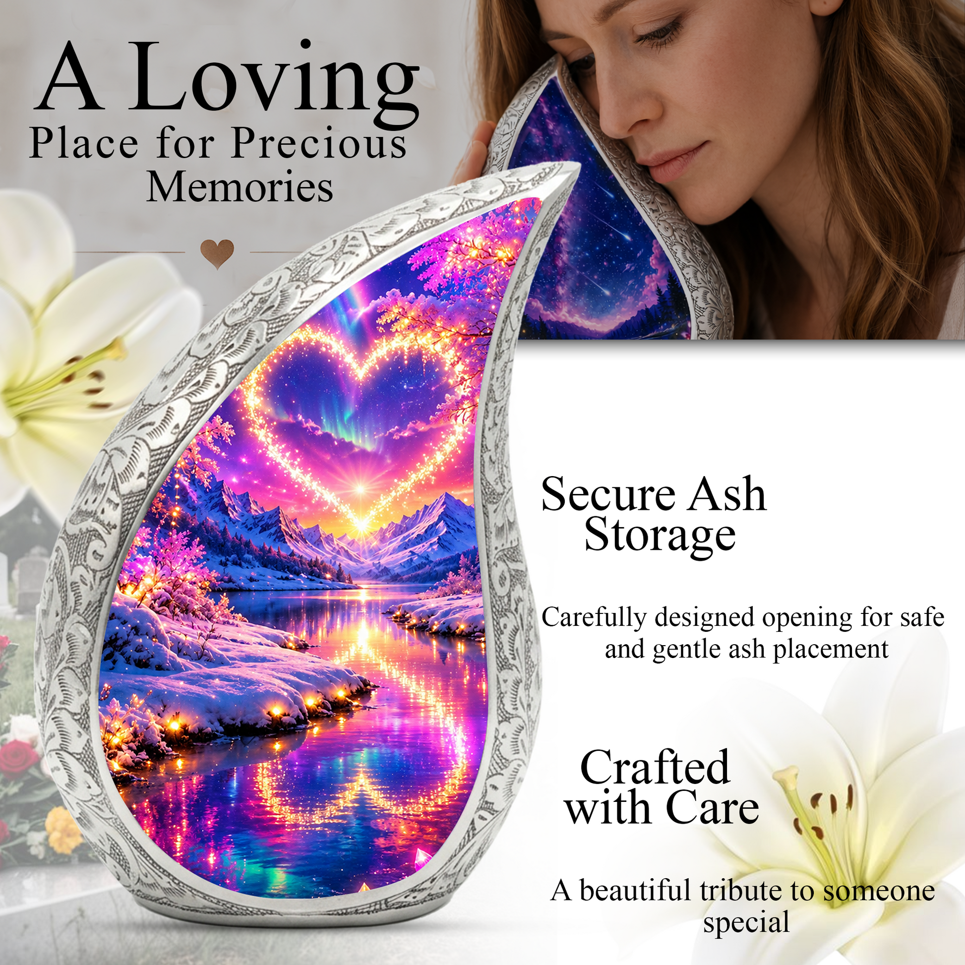 Heart Landscape Urn for Mom – Personalized Cremation Urn for Human Ashes | Beautiful Memorial Urns for Women