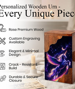 Pegasus Unicorn Wooden Cremation Urn – Wooden Urn for Human Ashes