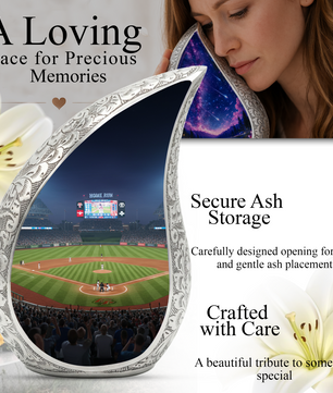 Baseball Personalized Cremation Urn for Dad – Teardrop Style Aluminum Memorial Urn, 10 Inch