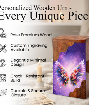 Angel Wings Wooden Cremation Urn – Wooden Urn for Human Ashes