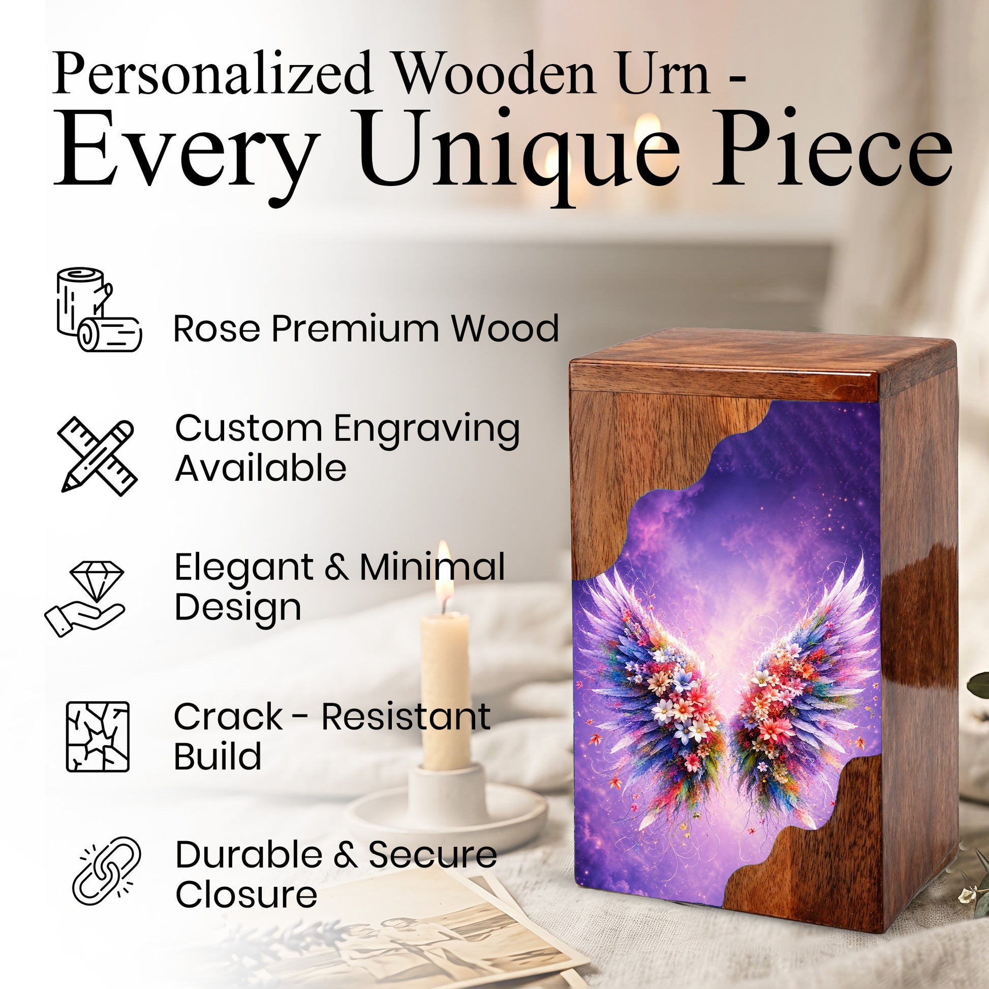 Angel Wings Wooden Cremation Urn – Wooden Urn for Human Ashes