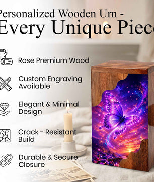 Butterfly Urn, Wooden Cremation Urn for Human Ashes