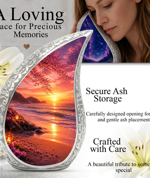 Ocean Beach Sunset Urn for Human Ashes | Beach Cremation Urn with Palm Tree