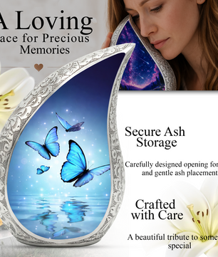 Blue Butterfly Urn for Human Ashes | Urn for Mom | Butterfly Cremation Urn