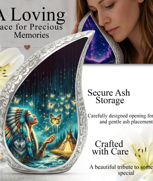 Native American Woman Butterfly Urn for Mom – Personalized Butterfly Cremation Urn for Human Ashes