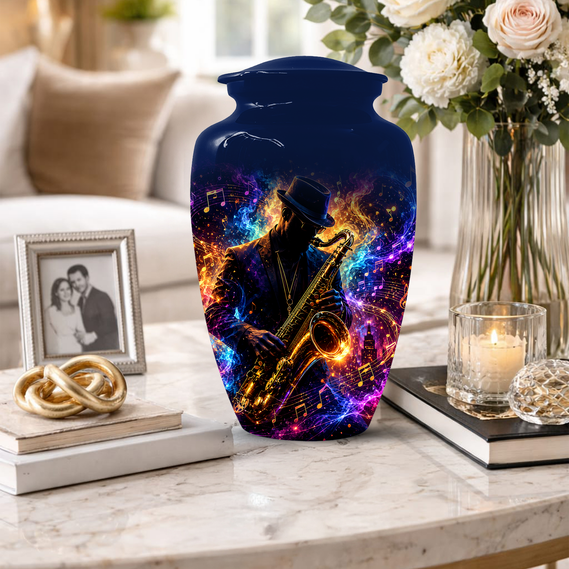 Saxophone Cremation Urn for Ashes - Personalized Jazz Memorial for Dad
