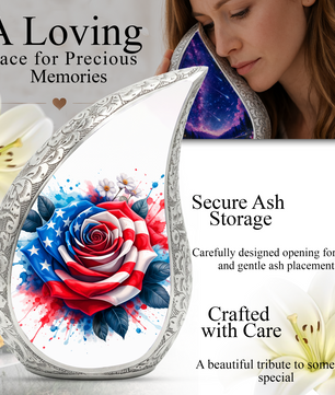 American Flag Rose Adult Cremation Urn,Personalized Memorial Urn for Mom or Dad