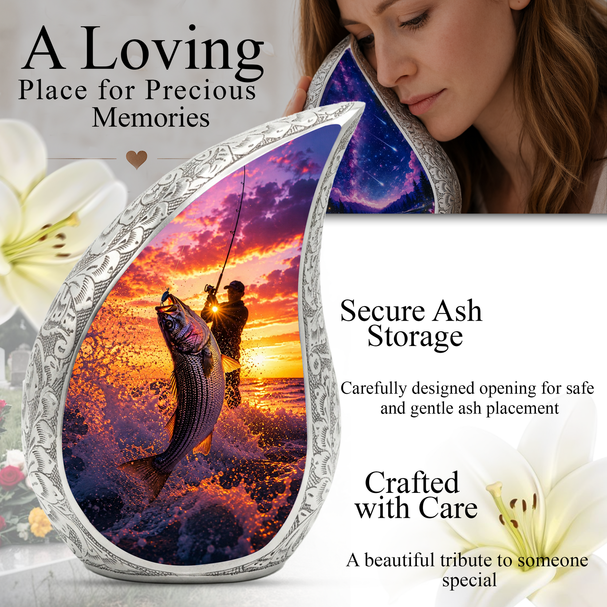 Gone Fishing Cremation Urn for Ashes, Fisherman Funeral Urn for Men
