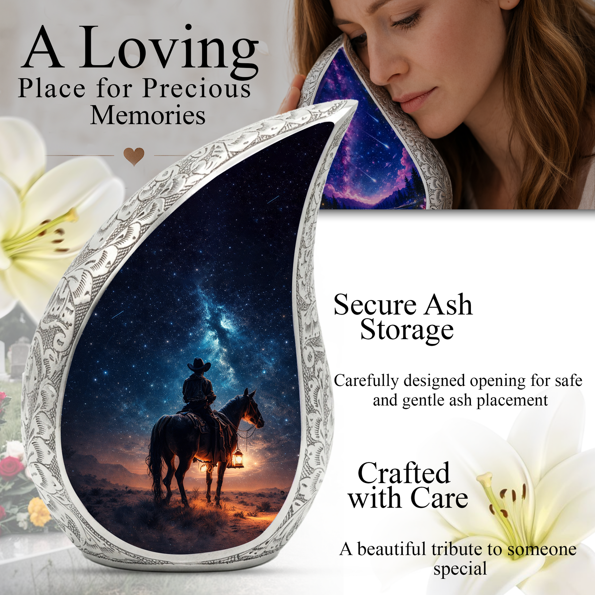 Cowboy with Stars Night Sky Cremation Urn for Adult Ashes