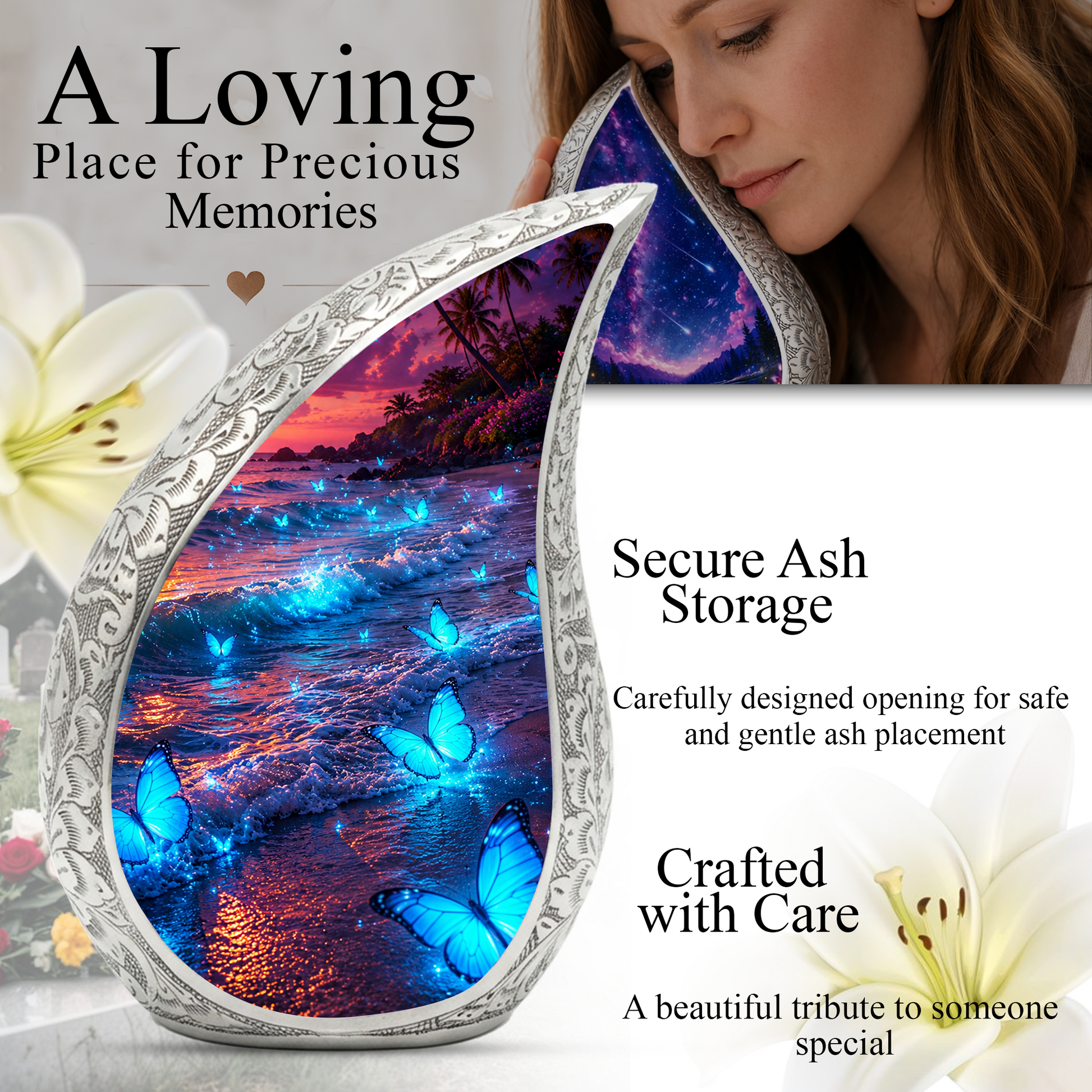 Butterfly Beach Ocean Urn for Human Ashes | Butterfly Urn for Ashes