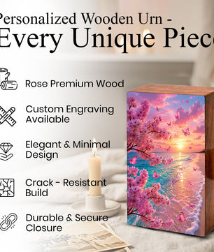Pink Butterfly Urn For Ashes Women - Personalized Beach Scene Mini Cremation Urn