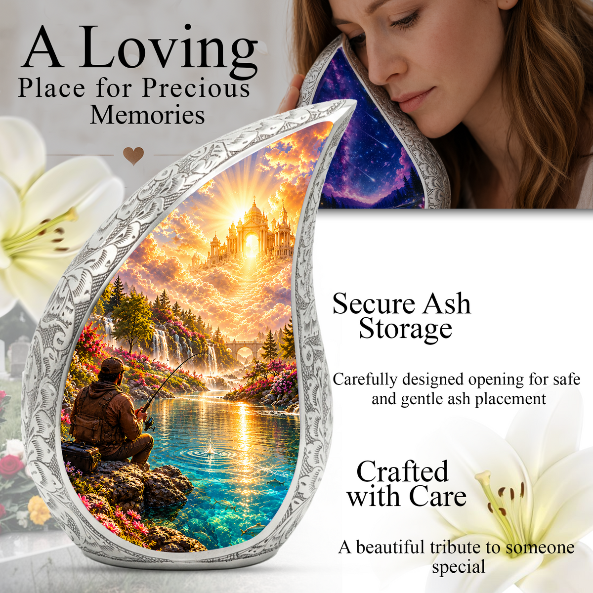 Fishing Cremation Urn for Adult Ashes, Personalized Fishing Memorial Urn