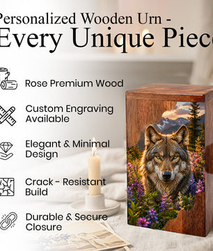Wolf Wooden Cremation Urn – Wooden Urn for Human Ashes