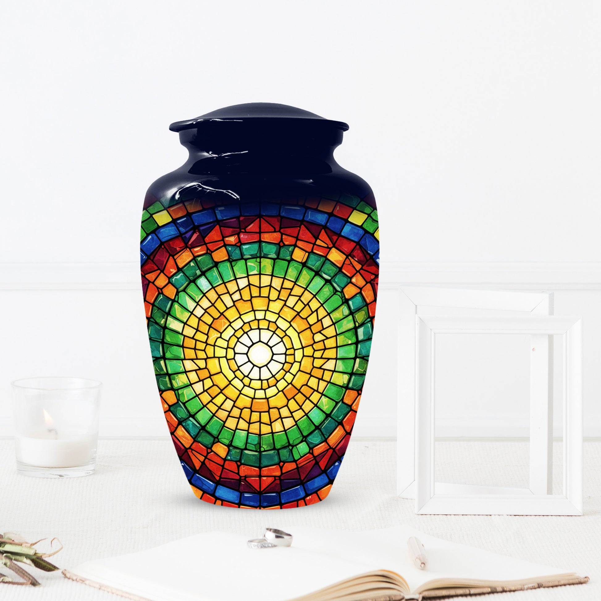 Stained Glass Memorial Urn for Ashes – Custom Rainbow Mosaic Cremation Urn for Mom& Dad - Women & Men,