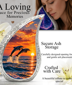 Dolphin Cremation Urn for Ashes, Ocean Memorial Urn, Dolphin Adult Urn, Beach Sunset Cremation Urn