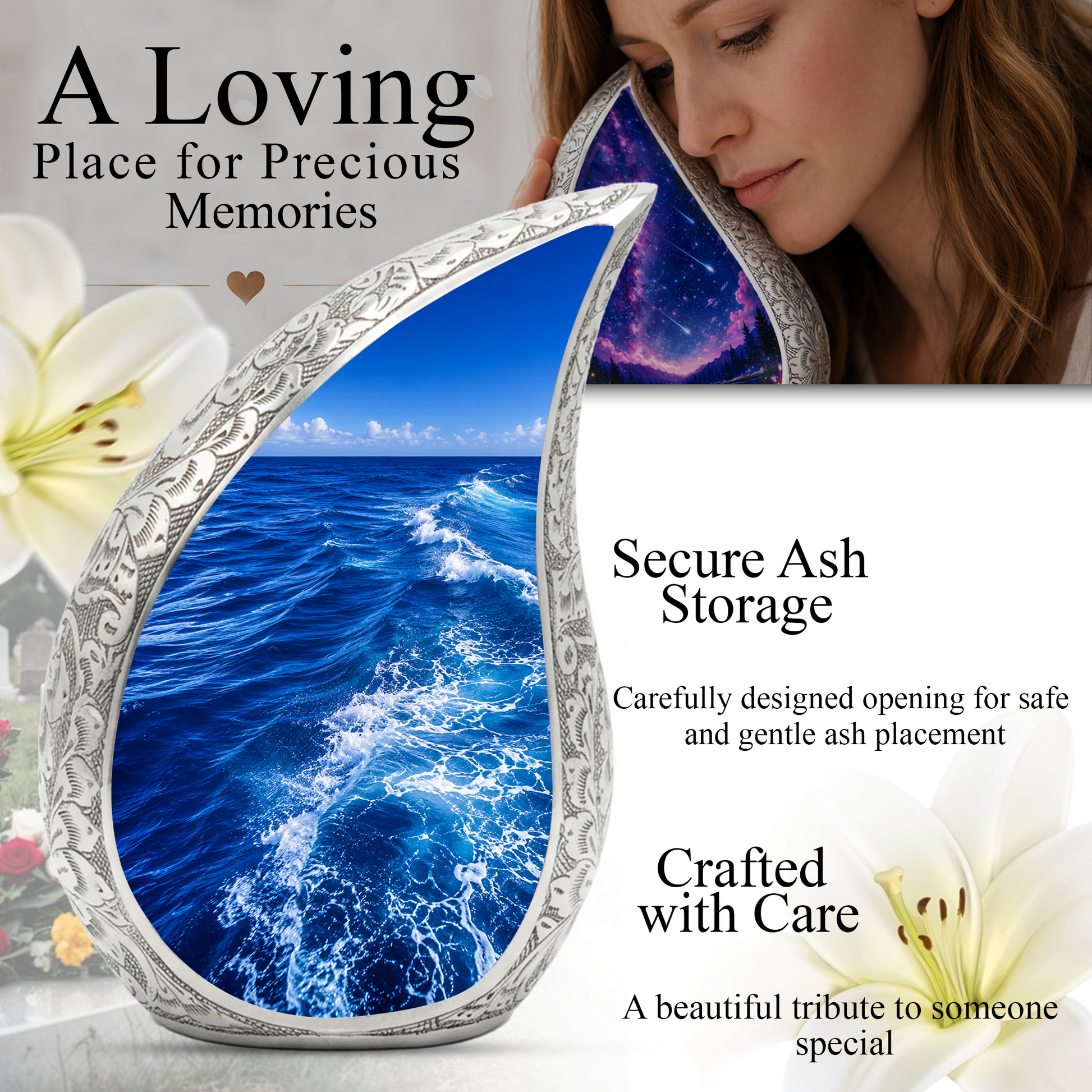 Ocean Wave Urn for Ashes, Personalized Beach Cremation Urn for Mom & Dad