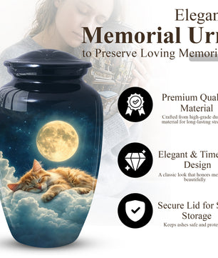 Cat Memorial Urn for Mom | Moon Cat Cremation  Large Urn for Ashes- Funeral Keepsake Urn