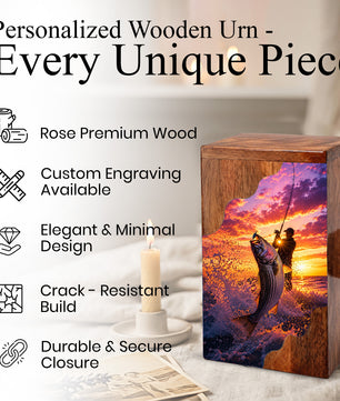 Fishing Wooden Cremation Urn – Gone Fishing Memorial Urn for Human Ashes