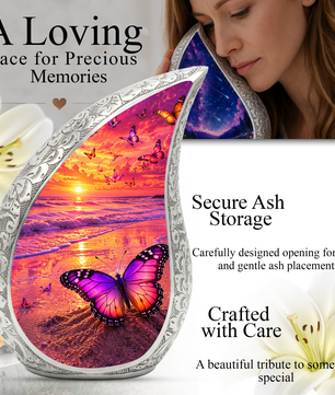 Butterfly Beach Urn for Human Ashes | Ocean Theme Adult Cremation Urn