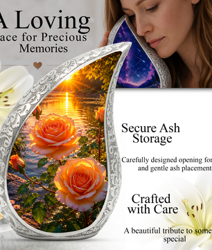 Pink Rose Sunset Adult Urn for Human Ashes – Beautiful Memorial Urn for Mom