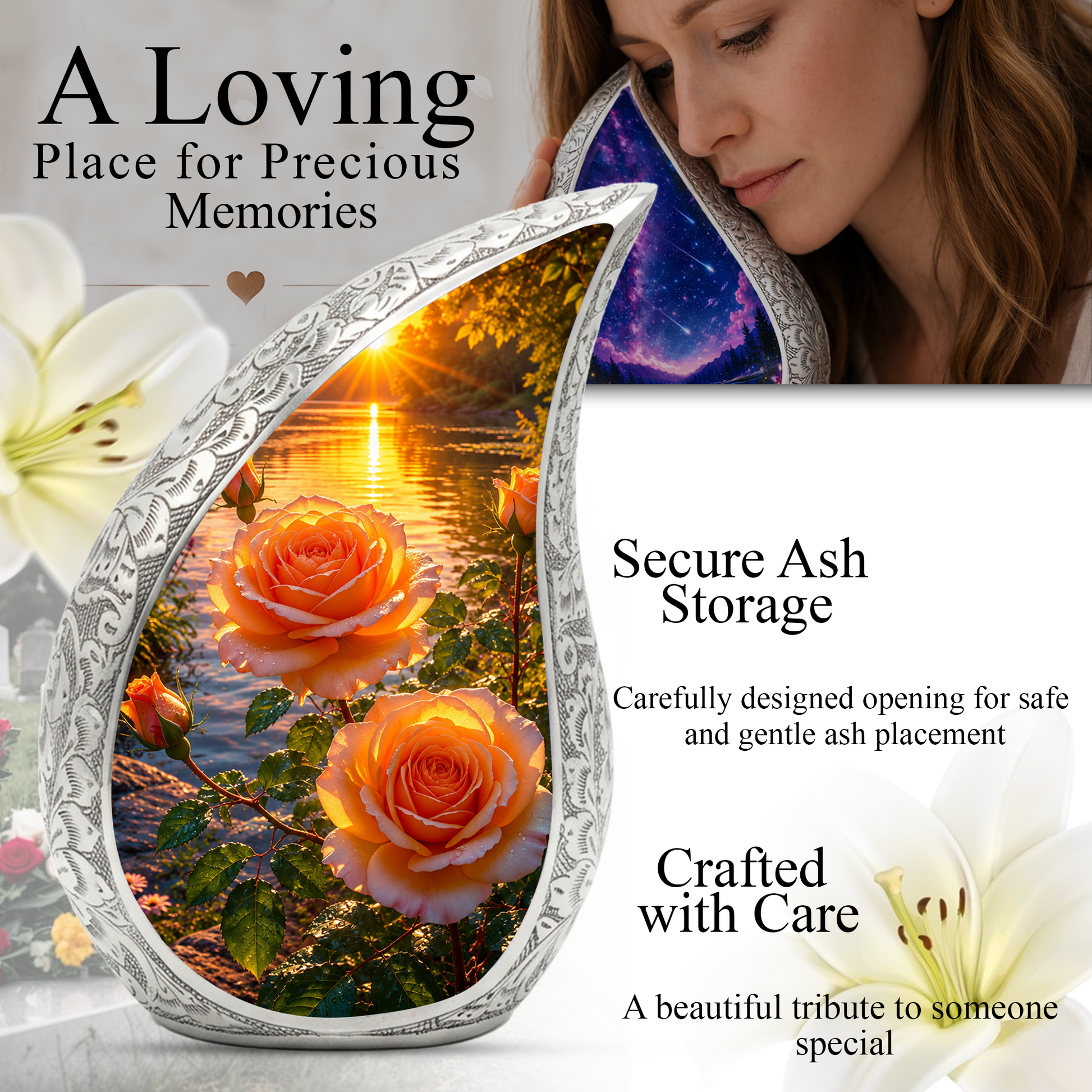 Pink Rose Sunset Adult Urn for Human Ashes – Beautiful Memorial Urn for Mom