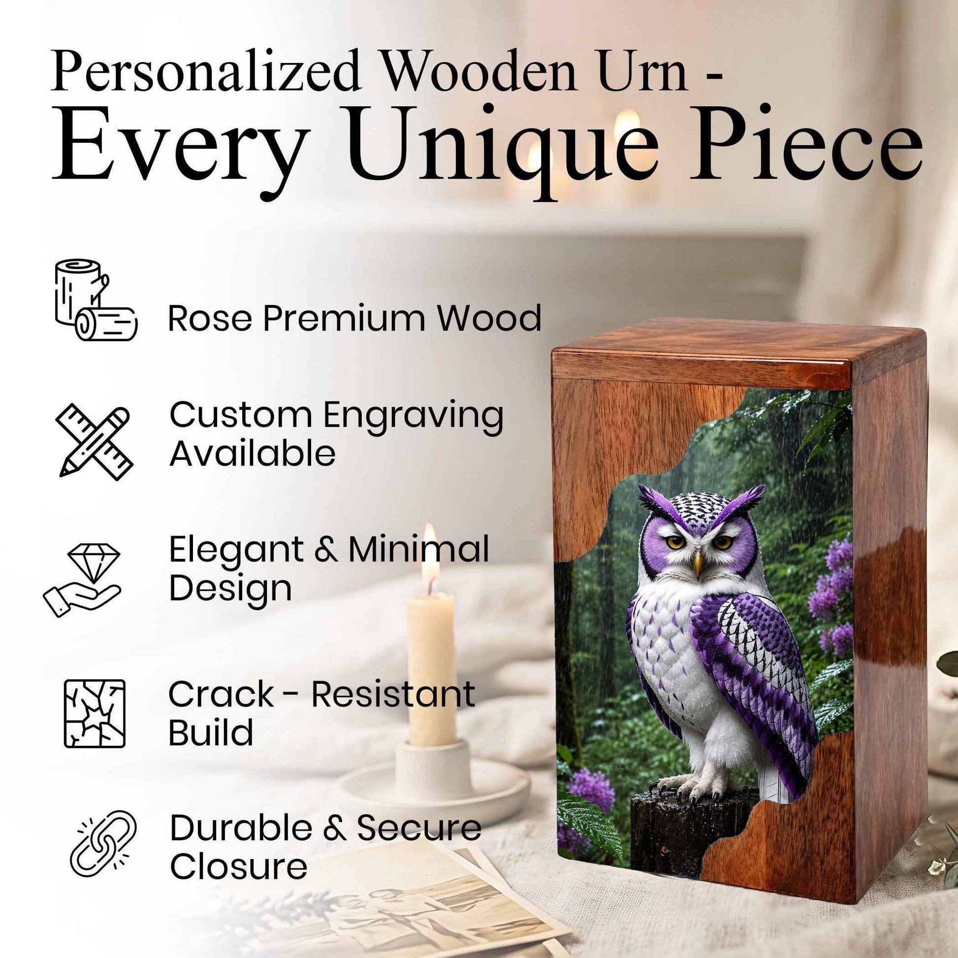 Owl Wooden Cremation Urn – Woodland Memorial Urn
