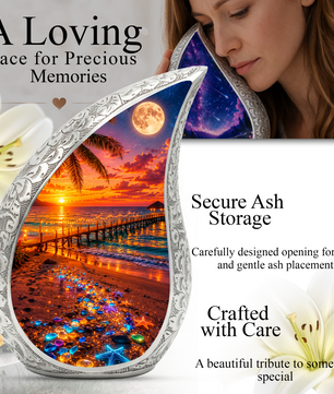 Moonlit Beach Memorial Urn for Mom – Personalized Cremation Funeral Urn for Human Ashes | Keepsake Urn for Women