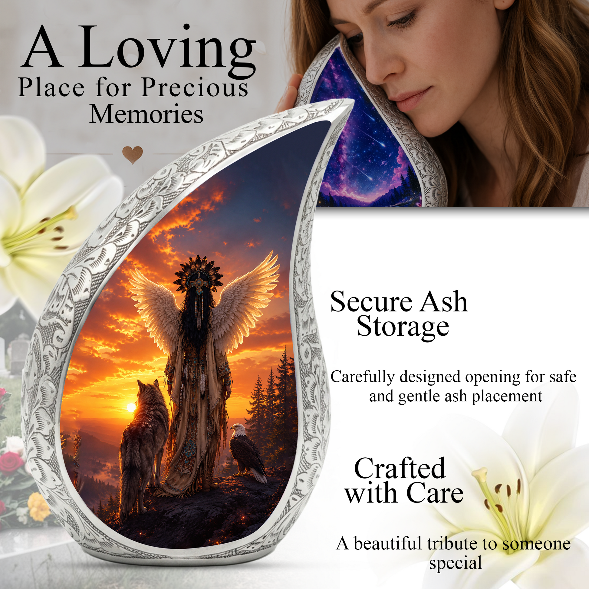 Native Wolf Cremation Urn for Mom – Beautiful Adult Female Memorial Urn for Human Ashes