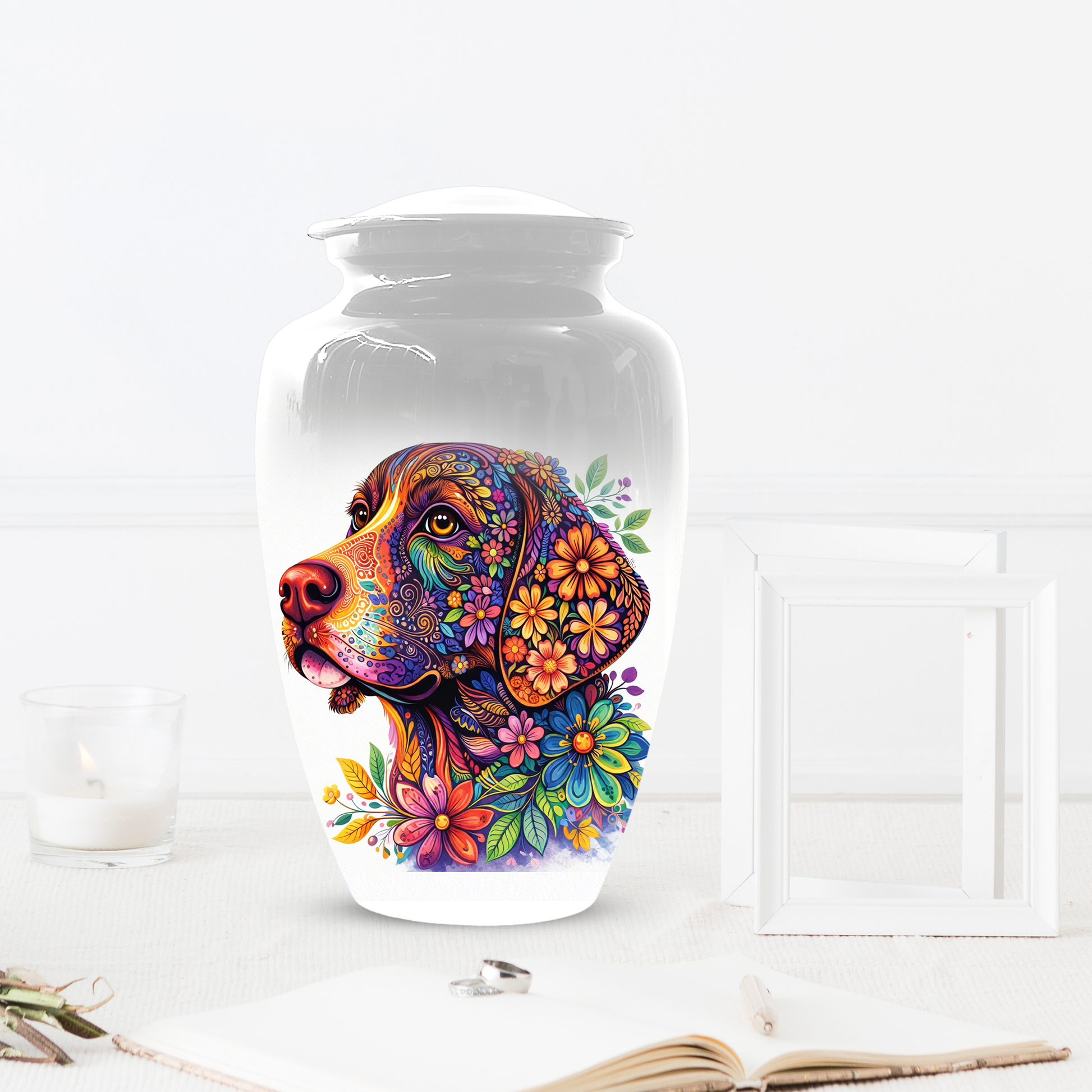Personalized Dog Cremation Urn for Ashes | Custom Pet Memorial Urn | Colorful Floral Dog Urn |