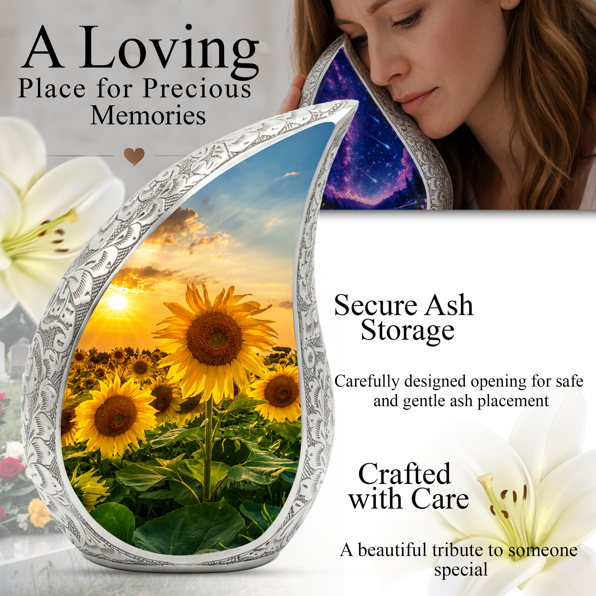 Sunflower Urn for Human Ashes | Beautiful Sunflower Cremation Urn for Mom & Women