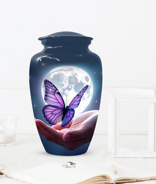 Beautiful Moon Purple Butterfly Urn for Human Ashes | Purple Butterfly Moonlight Cremation Urn