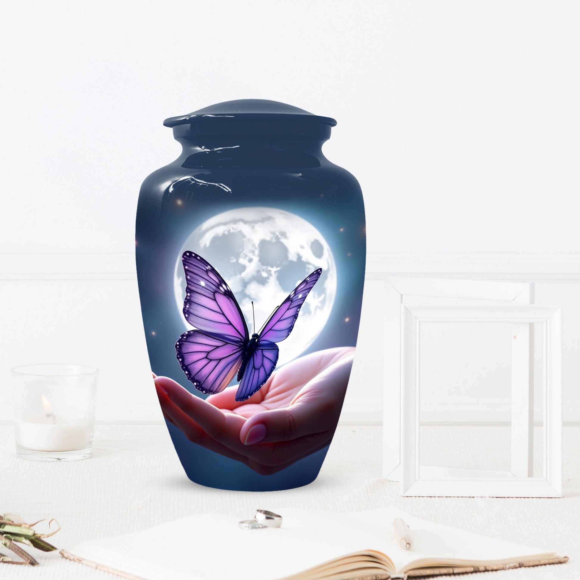 Beautiful Moon Purple Butterfly Urn for Human Ashes | Purple Butterfly Moonlight Cremation Urn