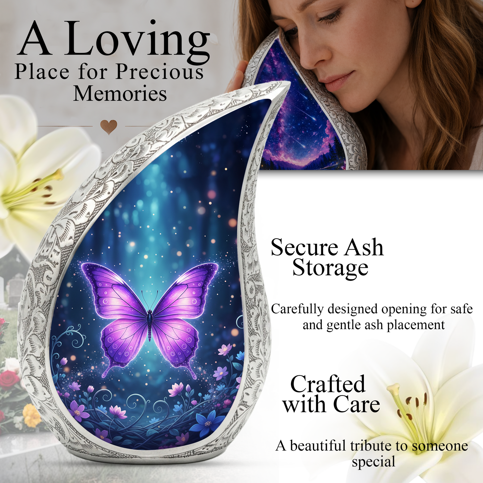 Purple Butterfly Urn for Human Ashes | Urn for Mom | Butterfly Memorial Urn