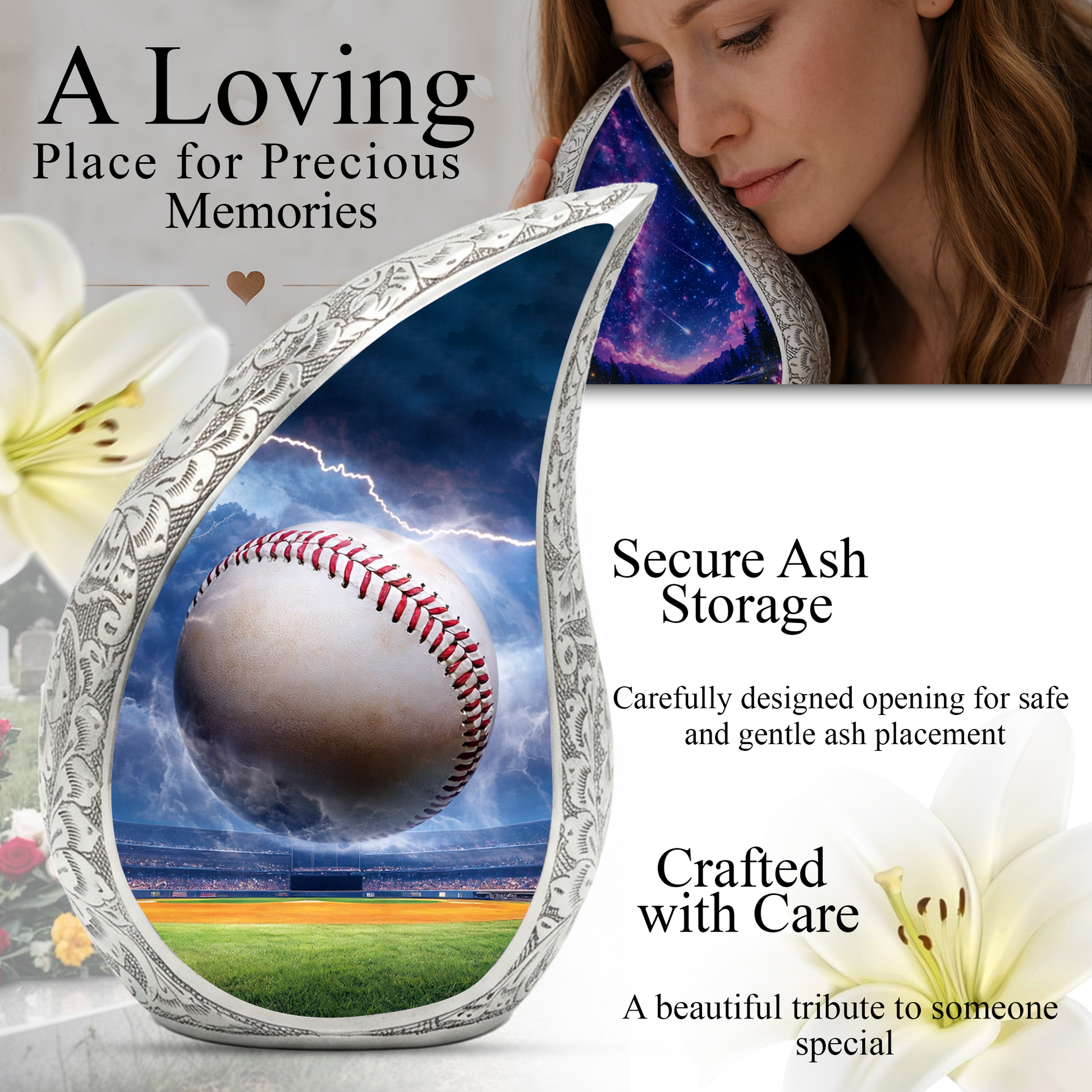 Baseball Funeral Urn for Dad, Baseball Memorial Urn for Human Ashes