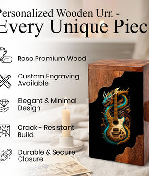 Dragon Guitar Wooden Cremation Urn – Music Memorial Urn with Mythical Dragon