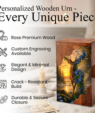 Deer Wooden Cremation Urn – Nature Memorial Urn for Human Ashes