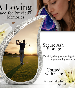 Golf Personalized Cremation Urn for Dad – Teardrop Style Aluminum Memorial Urn, 10 Inch