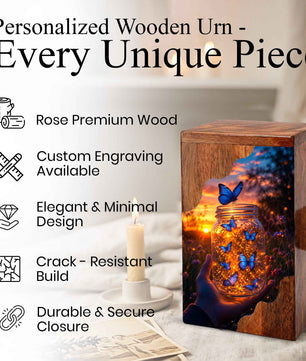 Butterfly Wooden Cremation Urn – Glowing Butterfly Memorial Urn for Human Ashes