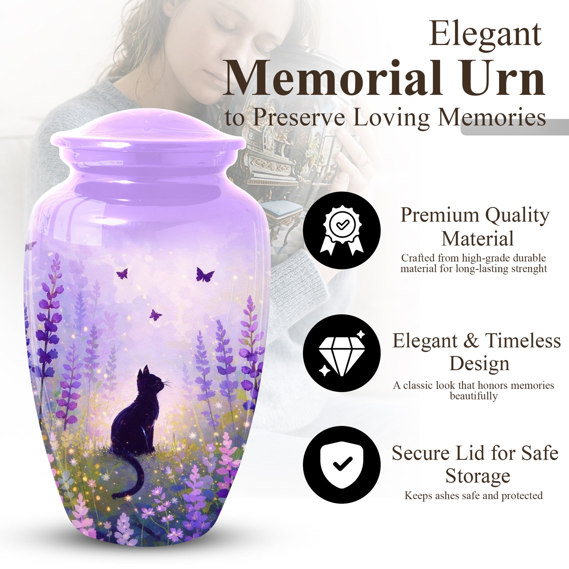 Cat Urn for Mom | Beautiful Cat Cremation  Large Urn for Mother|Funeral Urn for Human Ashes