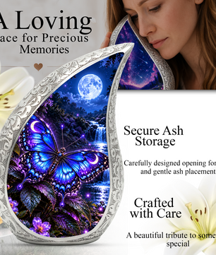 Blue Butterfly Cremation Urn for Mom Ashes - Moonlight Butterfly Memorial Urn