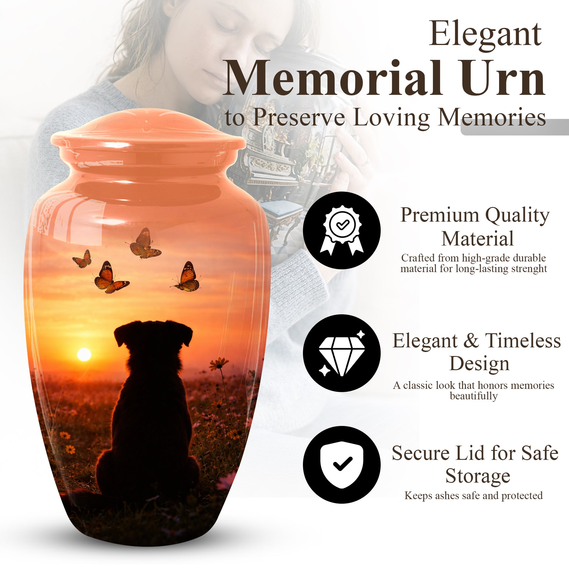 Dog Memorial Urn for Mom | Sunset Pet Memorial Cremation Large Urn - Keepsake Urn For Ashes