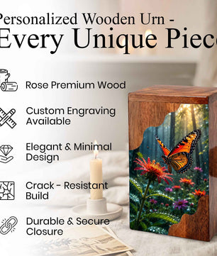 Butterfly Wooden Cremation Urn – Butterfly Memorial Urn for Human Ashes