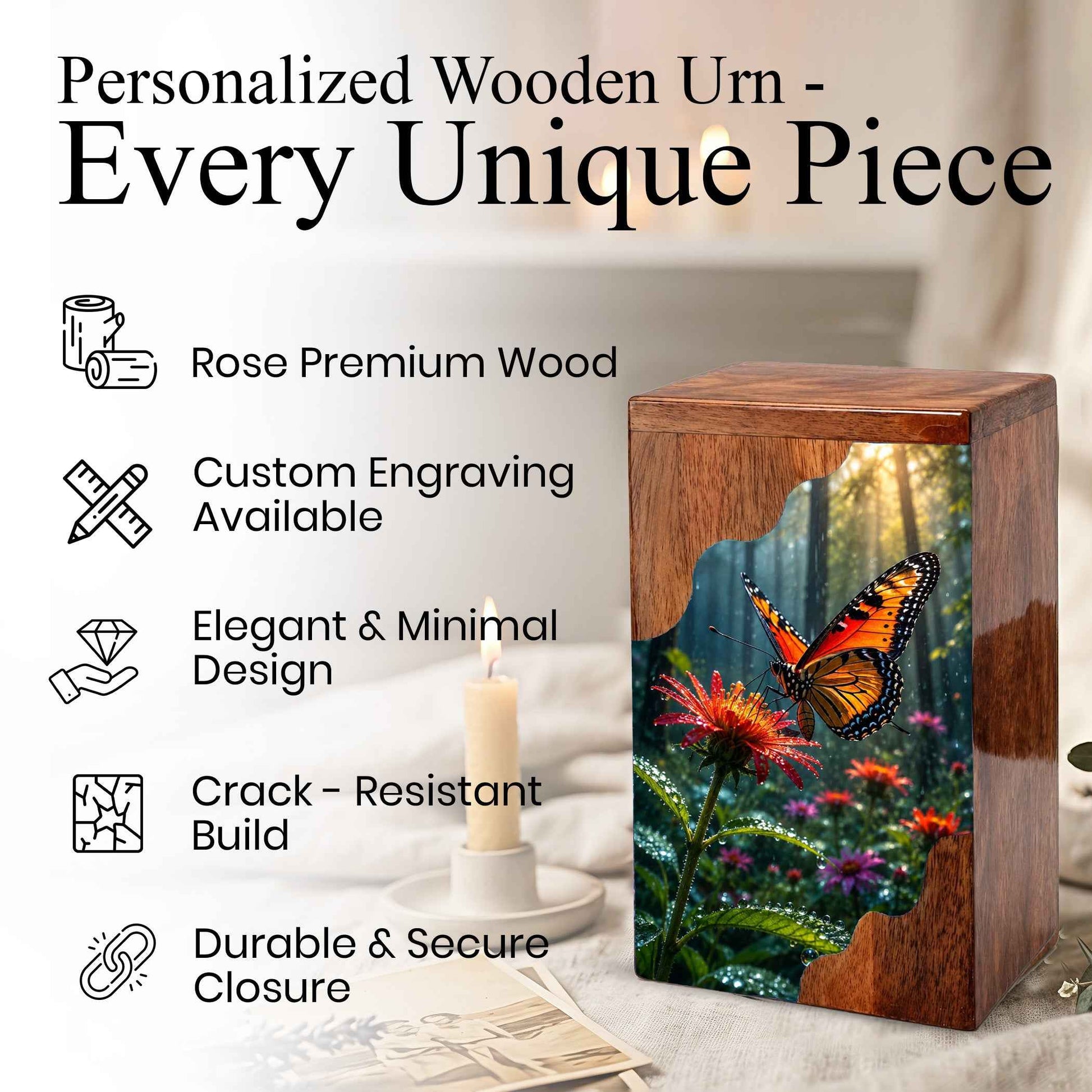 Butterfly Wooden Cremation Urn – Butterfly Memorial Urn for Human Ashes