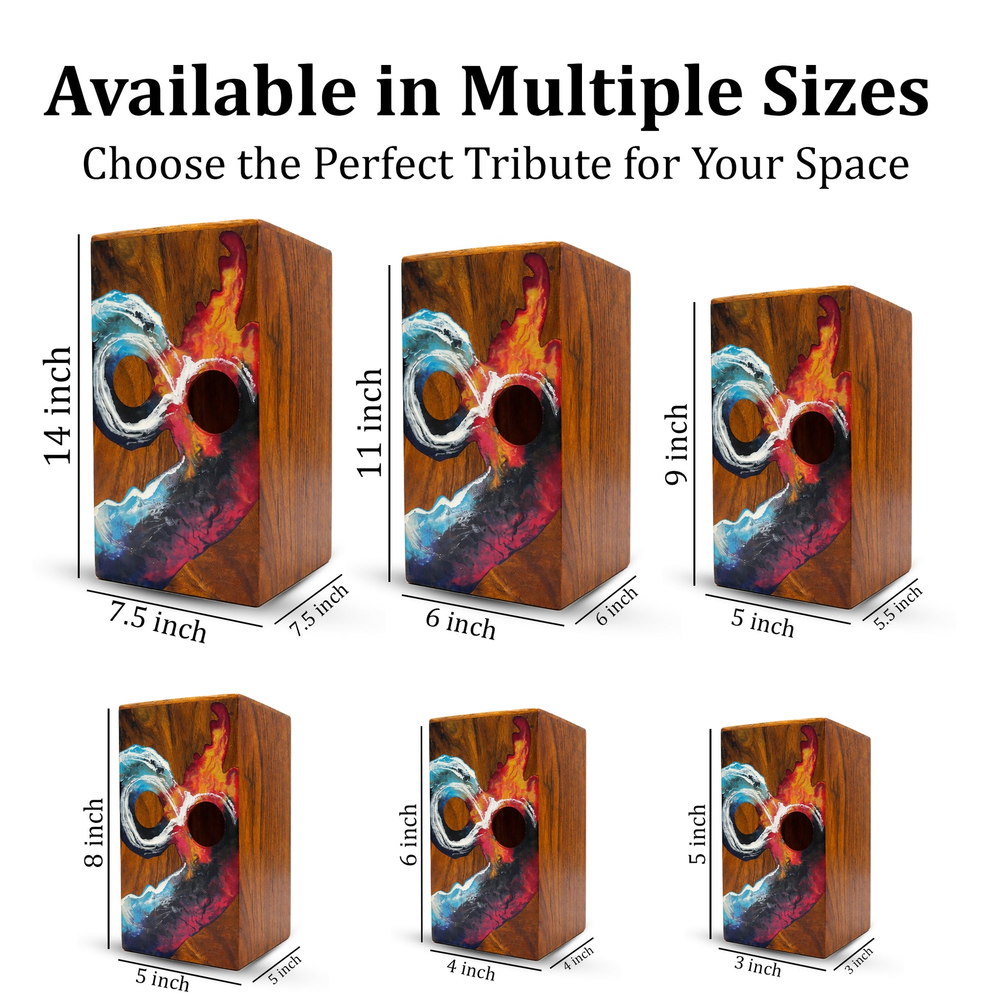 Infinity Ocean Wooden Urn For Ashes - Custom Fire Wood Keepsake Urns Box