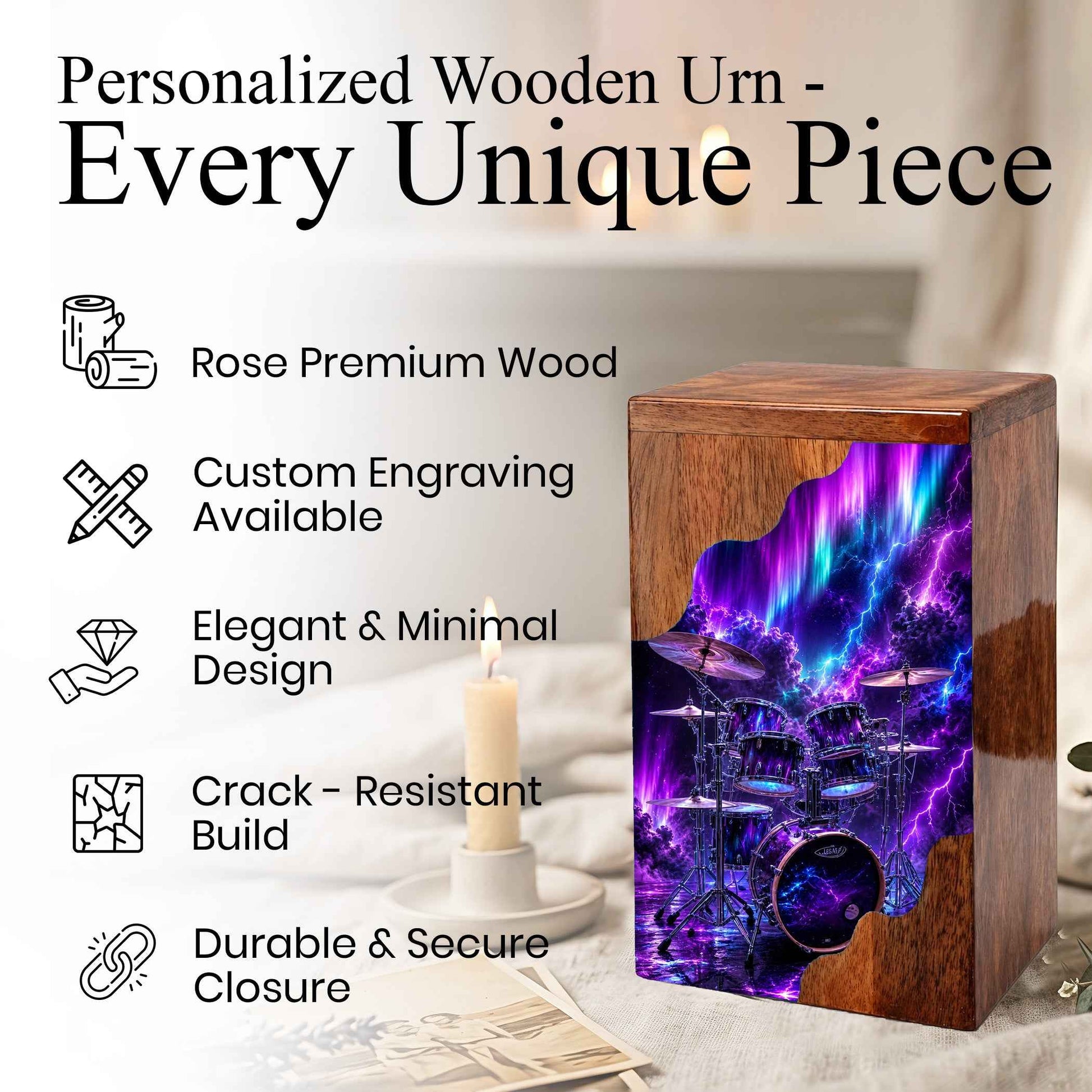 Drummer Wooden Cremation Urn – Aurora Memorial Urn