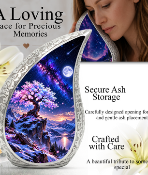 Tree of Life Urn for Ashes, Pink Blossom Tree Cremation Urn