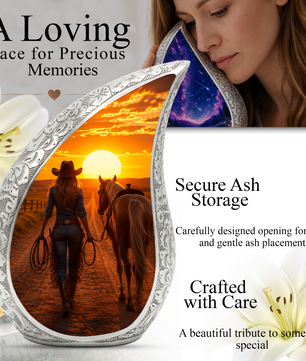 Cowgirl Sunset Urn for Mom – Western Horse Cremation Urn for Human Ashes